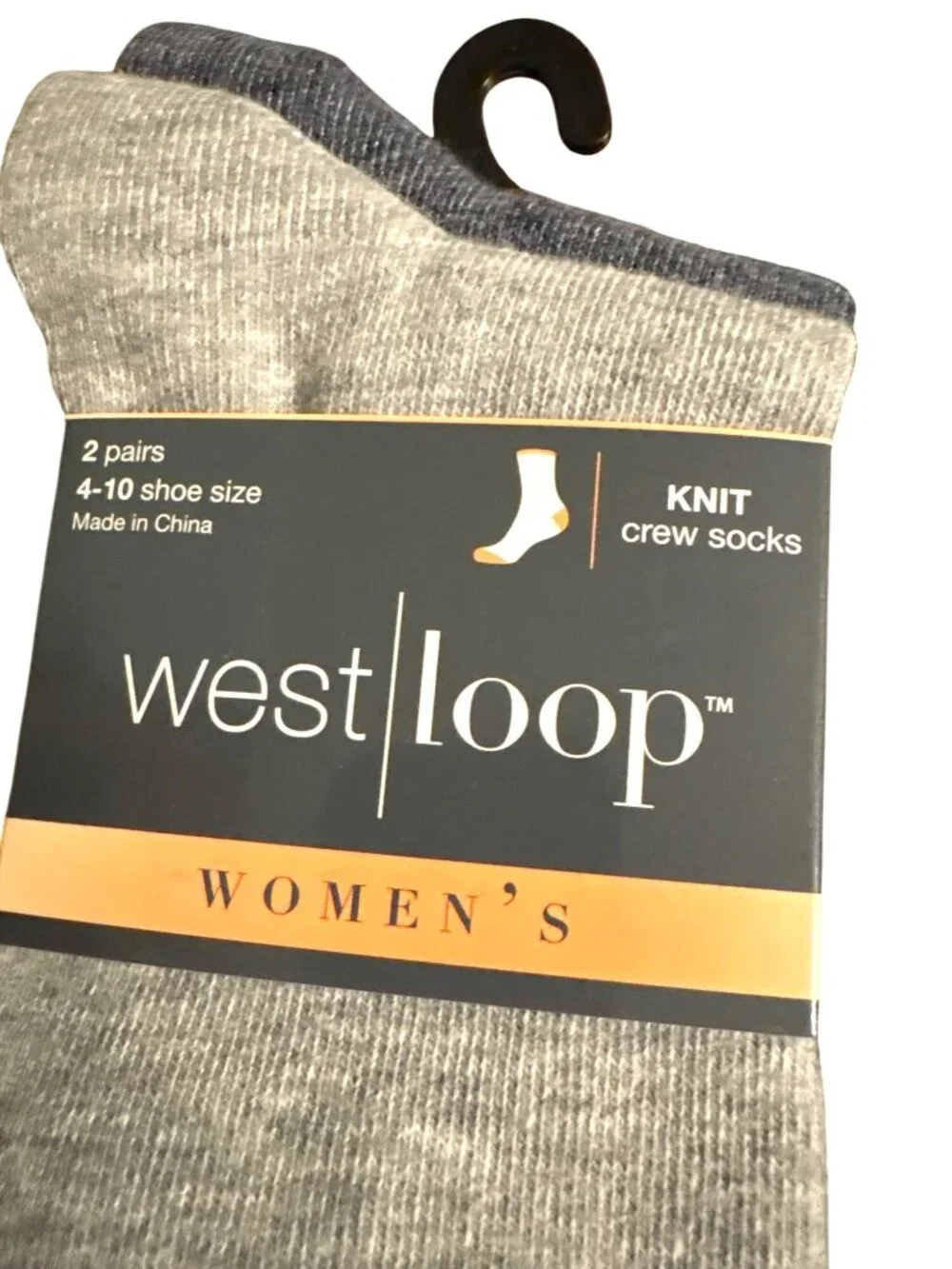 Womens West Loop Knit Crew Socks 2 Pairs Shoe Size 4-10 Gray NWT